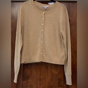 J. Crew Classic merino wool blend cardigan sweater in Camel Tan Sz M